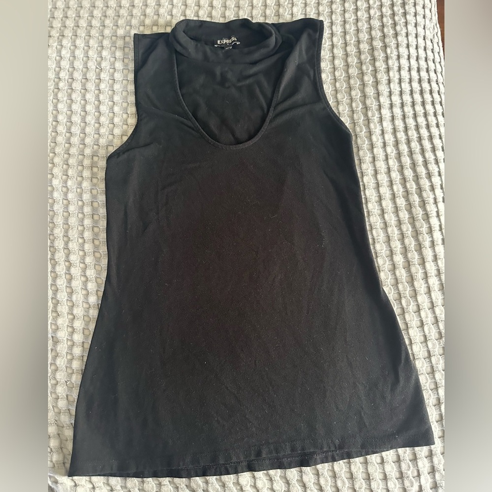 Express high neck black tank top with cut out